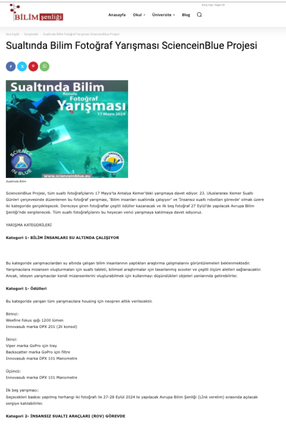 Sualtında Bilim Fotoğraf Yarışması SCIENCEinBLUE Projesi